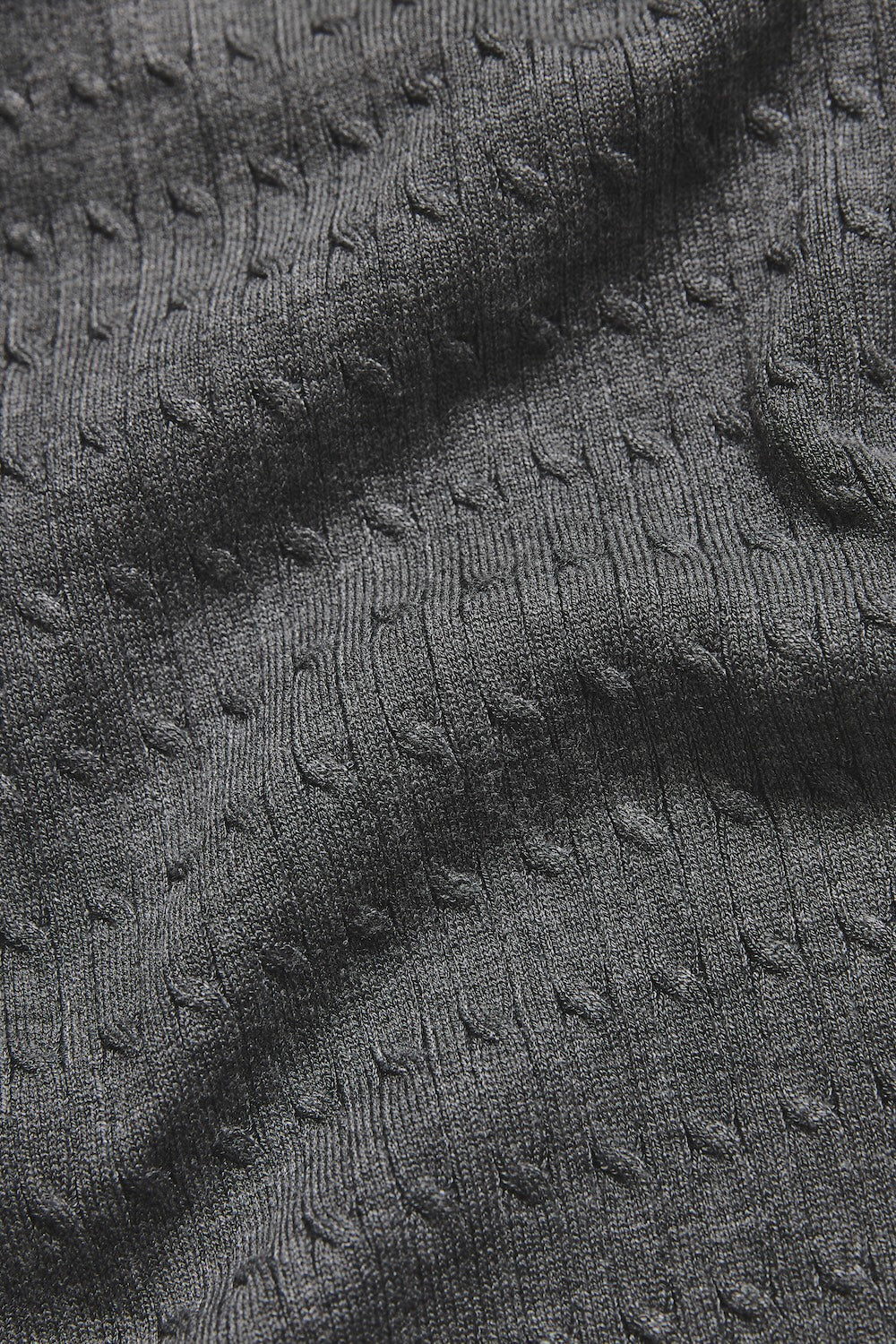 Fine Cable Knitted Polo Shirt in Grey Marl