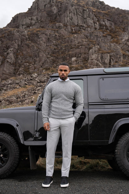 Soft Cable Crew Neck Sweater in Mid Grey