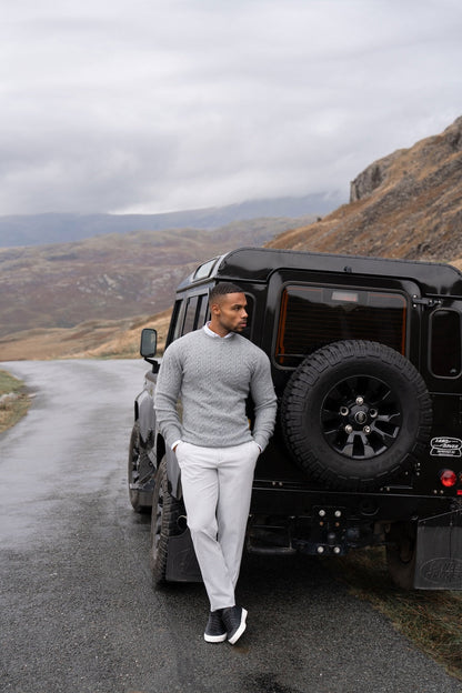 Soft Cable Crew Neck Sweater in Mid Grey