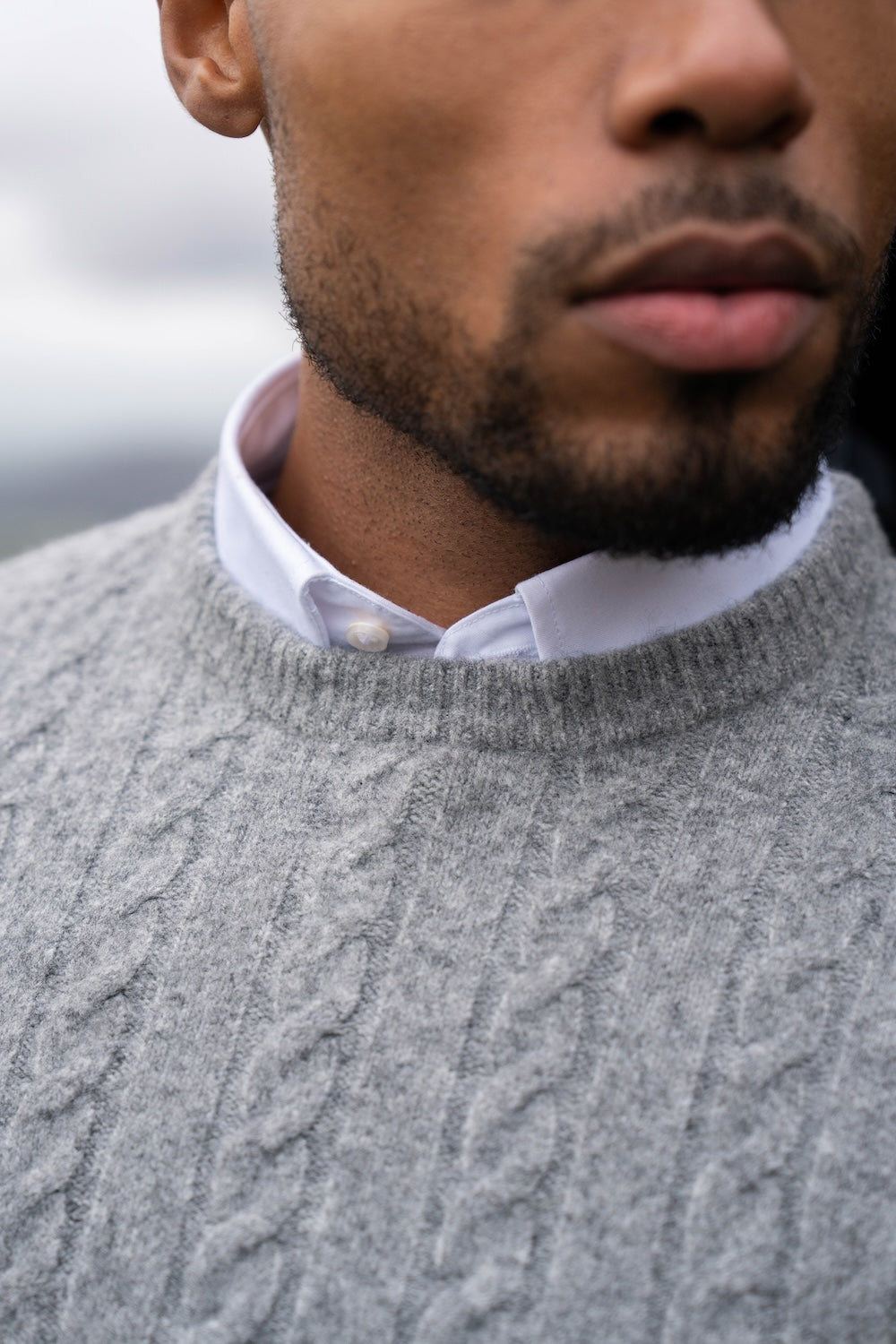 Soft Cable Crew Neck Sweater in Mid Grey