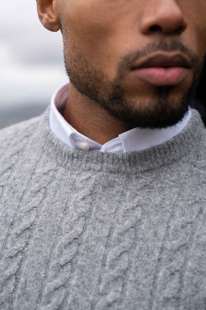 Soft Cable Crew Neck Sweater in Mid Grey