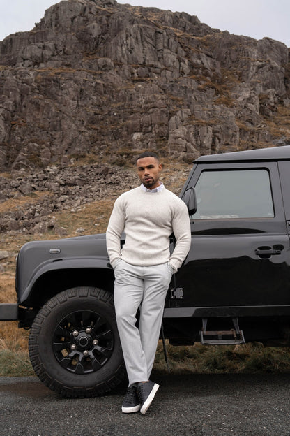 Fisherman Crew Neck Sweater in Soft Grey