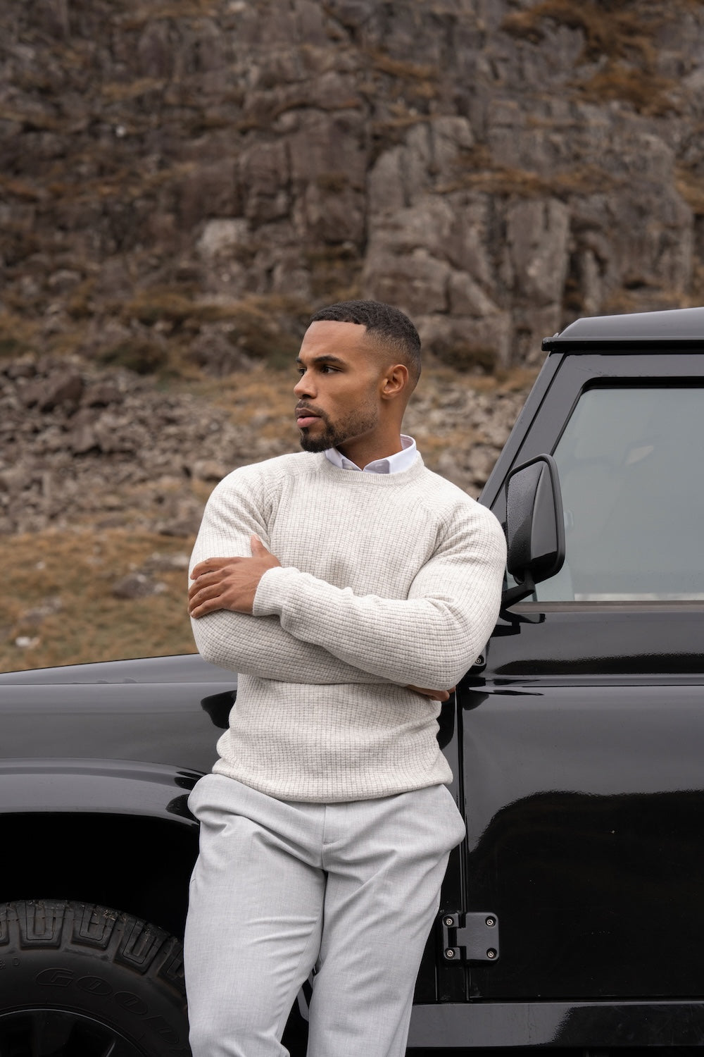 Fisherman Crew Neck Sweater in Soft Grey