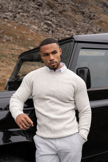 Fisherman Crew Neck Sweater in Soft Grey