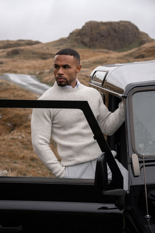 Fisherman Crew Neck Sweater in Soft Grey