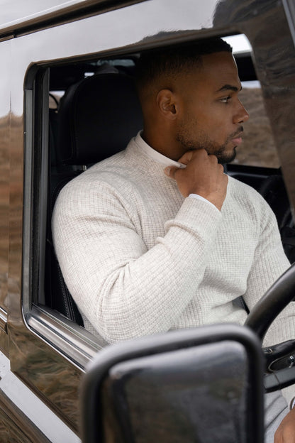 Fisherman Crew Neck Sweater in Soft Grey