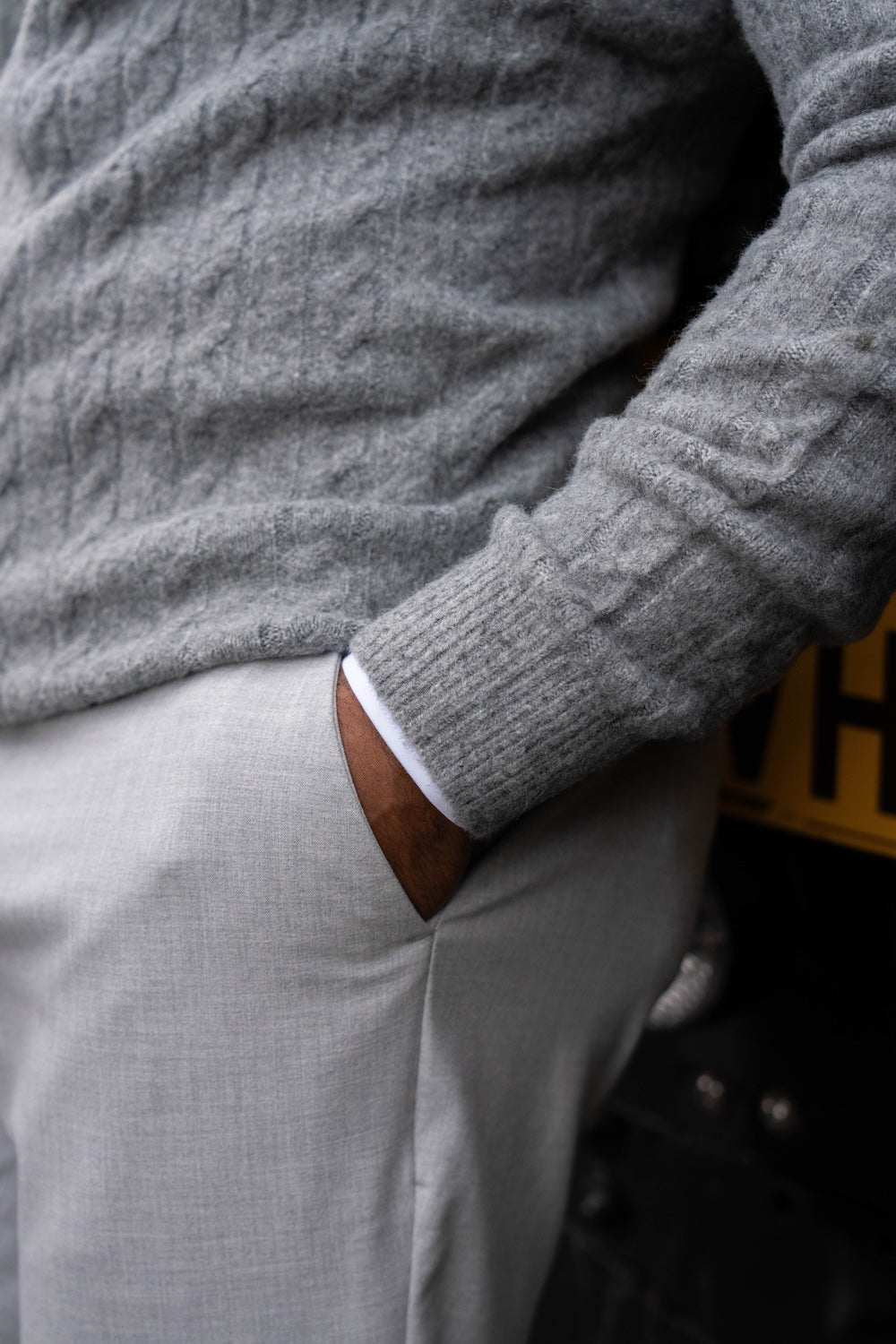 Soft Cable Crew Neck Sweater in Mid Grey